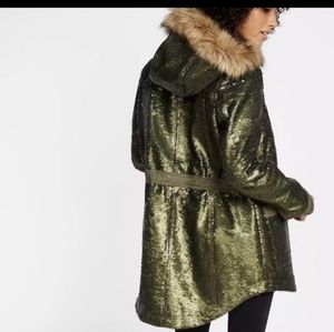 NWT Express Green Sequin Parka